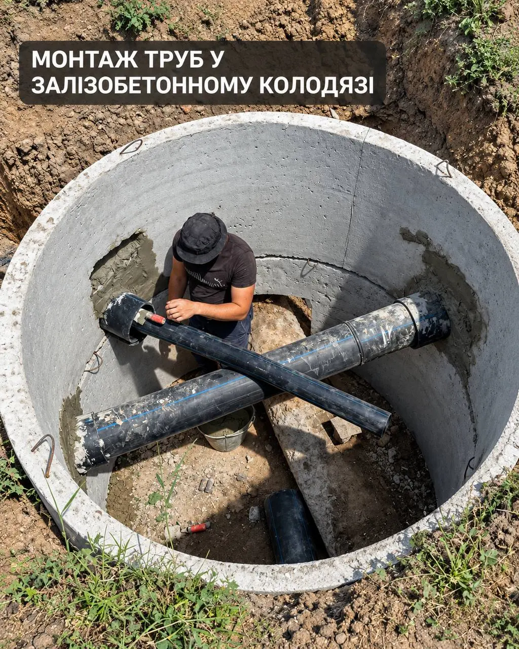 Монтаж труб у залізобетонному колодязі